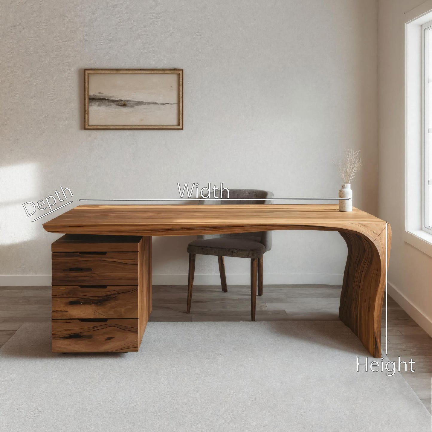 Modern Carved Desk Curved Leg With Drawer Cabinet For Workspace