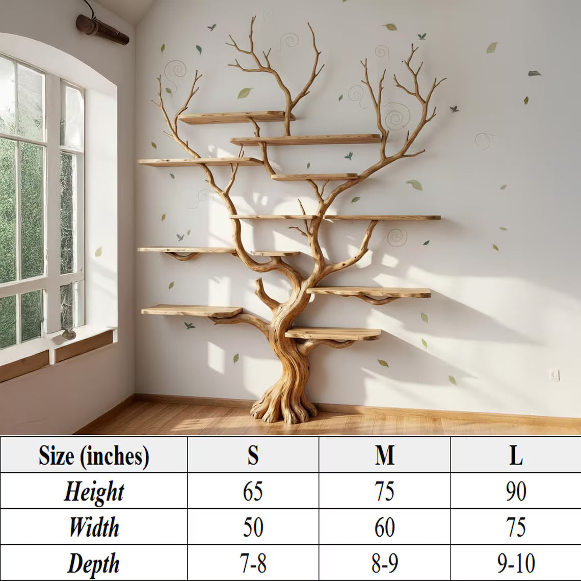 Tree branch book shelf floating shelves on wall solid wood bookshelf driftwood wall art decor for living room