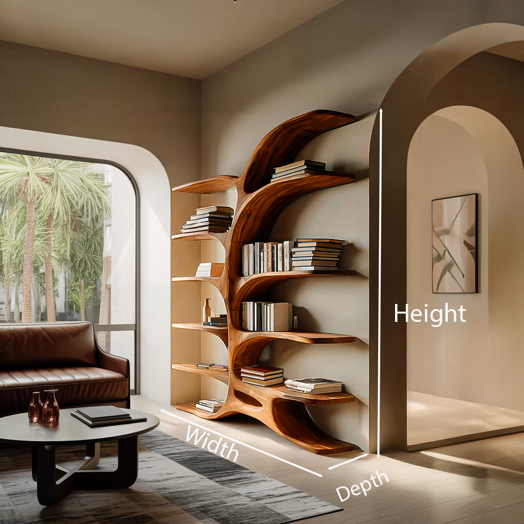 Contemporary Sculptural Curved Bookshelf For Living Room Interior