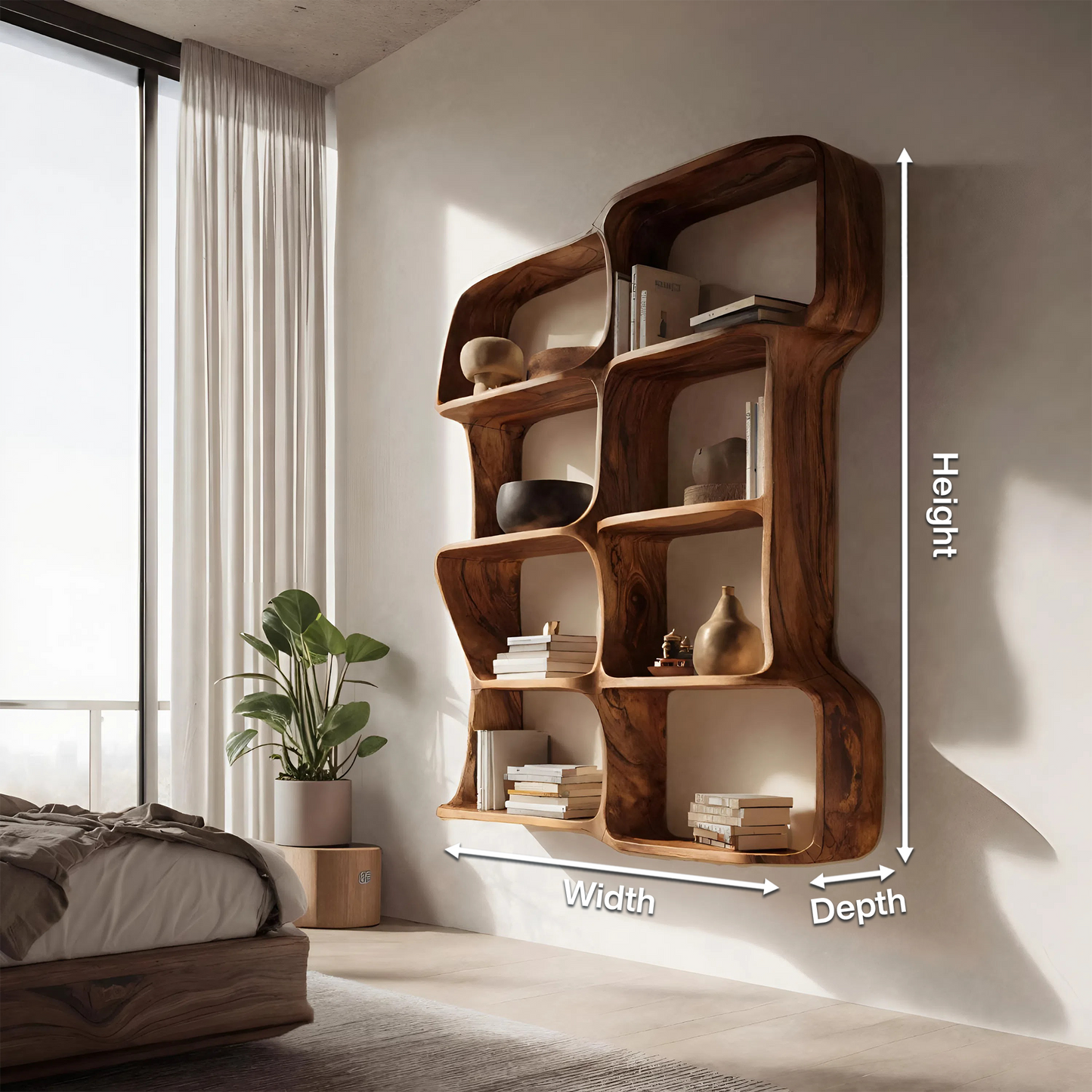Modern Sculptural Floating Bookshelf For Bedroom Or Living Room