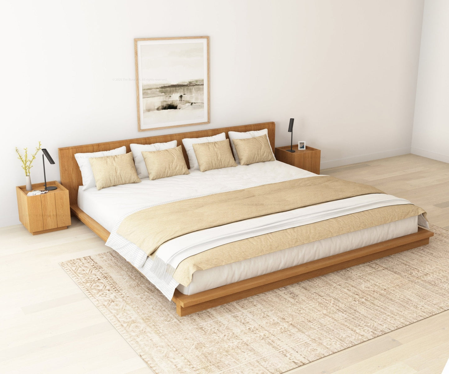 Sierra Vista Teak Wood Platform Bed with Vertical Slat Headboard