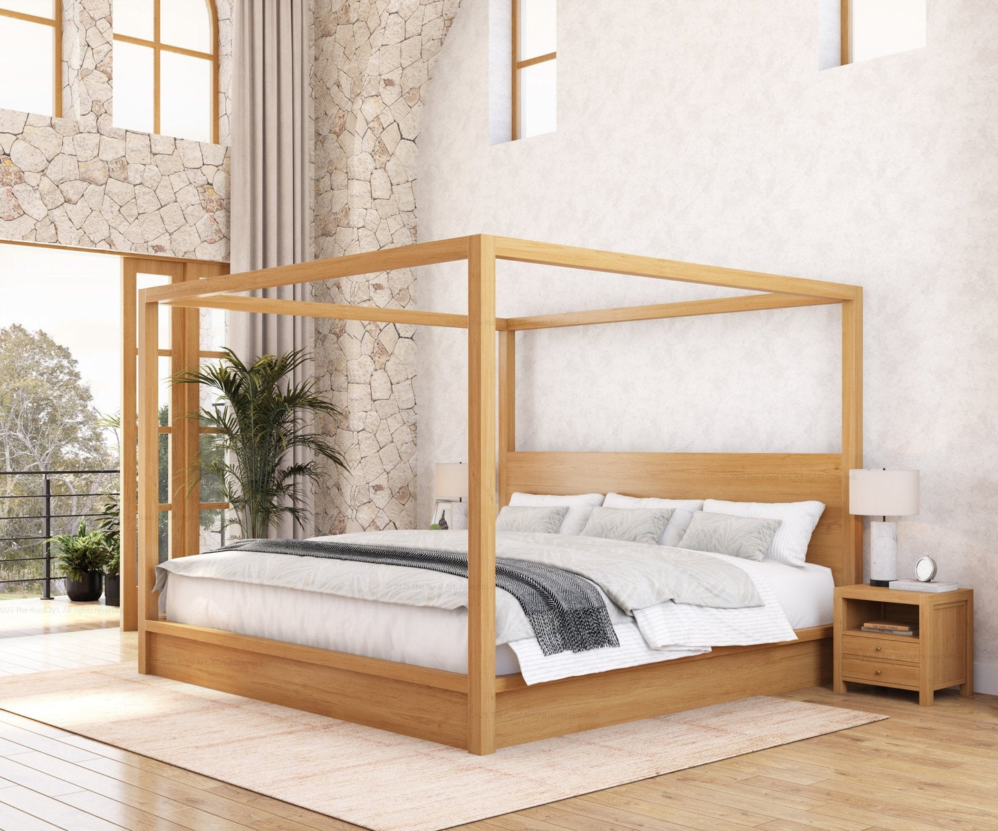 Orlando Solid Wood Canopy Platform Bed with Tall Headboard