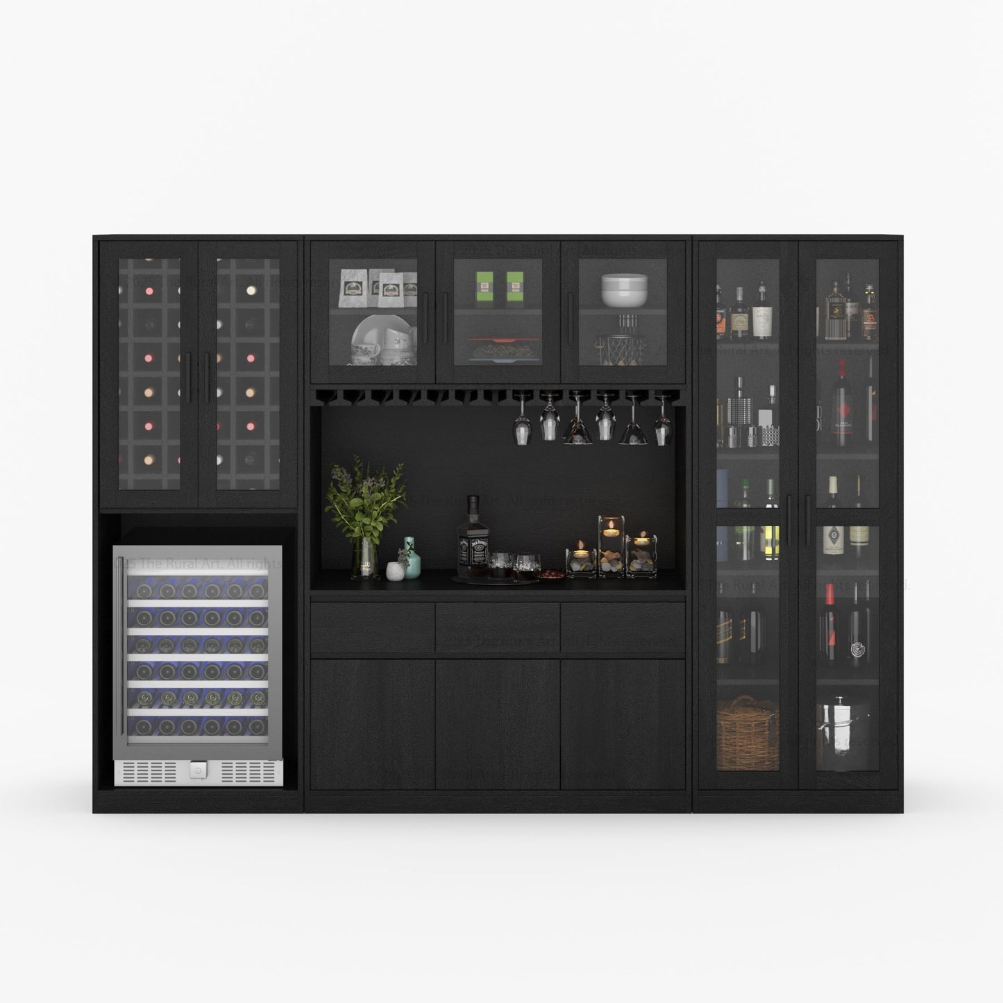 Brooklyn Solid Wood Wine Bar Cabinet with Mini Fridge Space