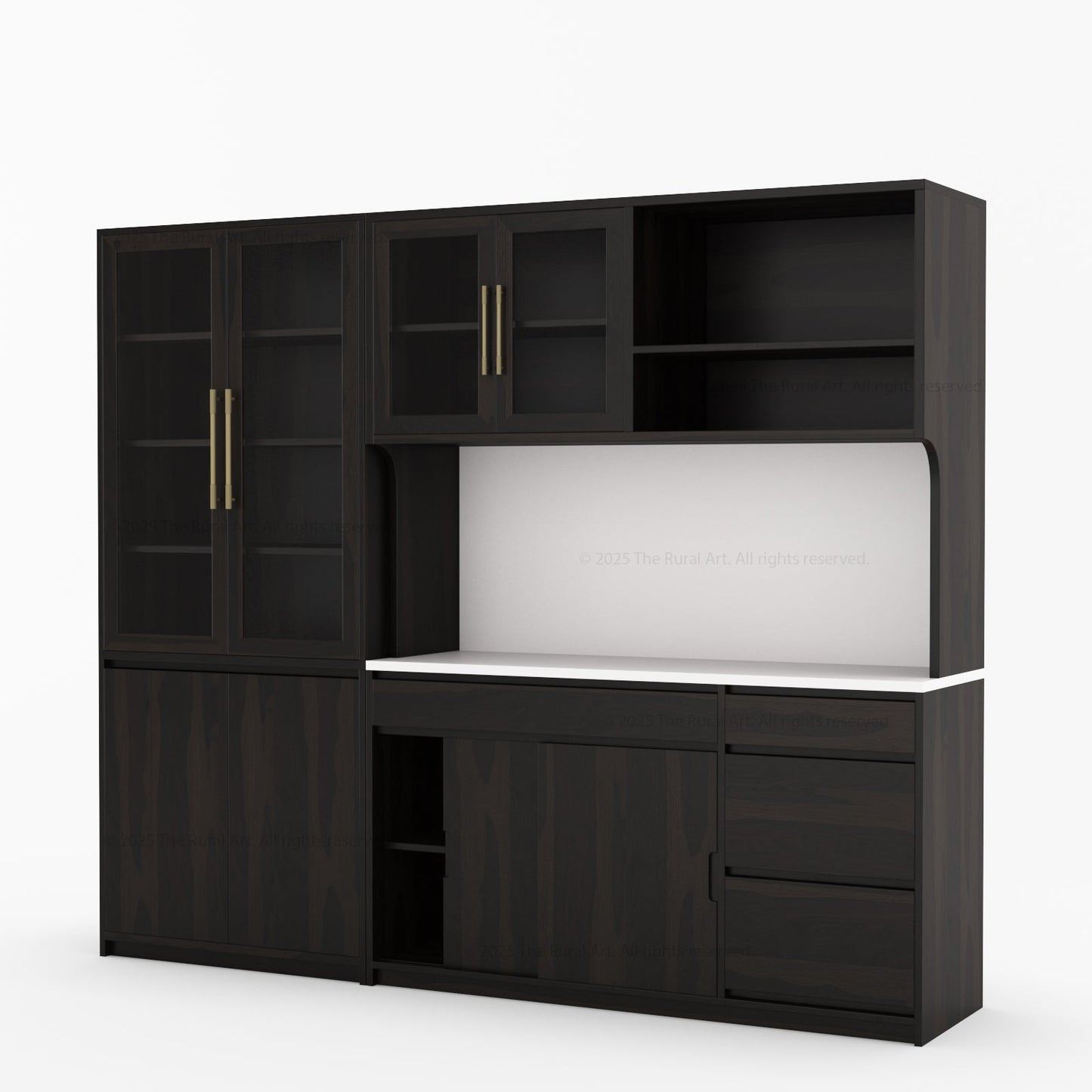 Girtin Solid Wood Wine & Coffee Bar Hutch with White Quartz Countertop – 99” Width