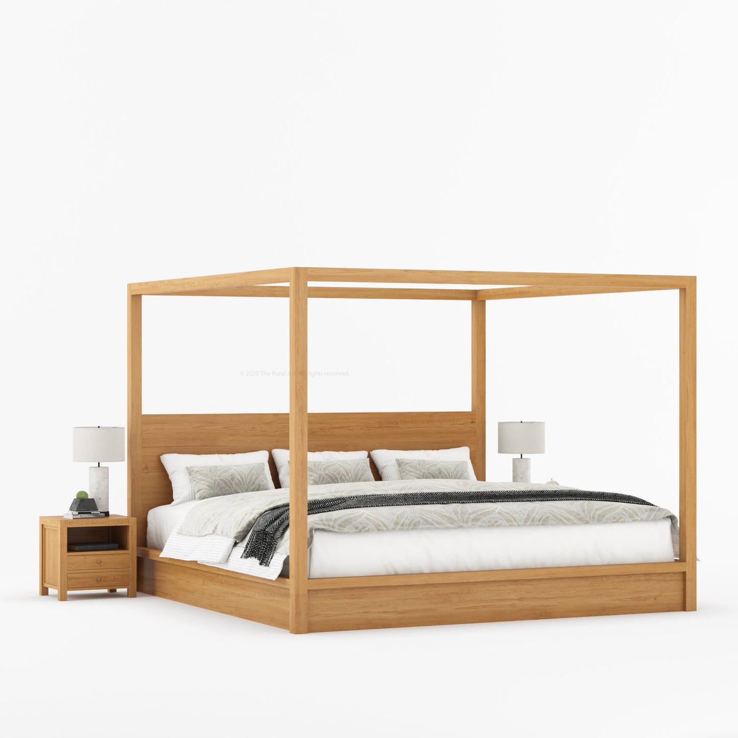 Orlando Solid Wood Canopy Platform Bed with Tall Headboard