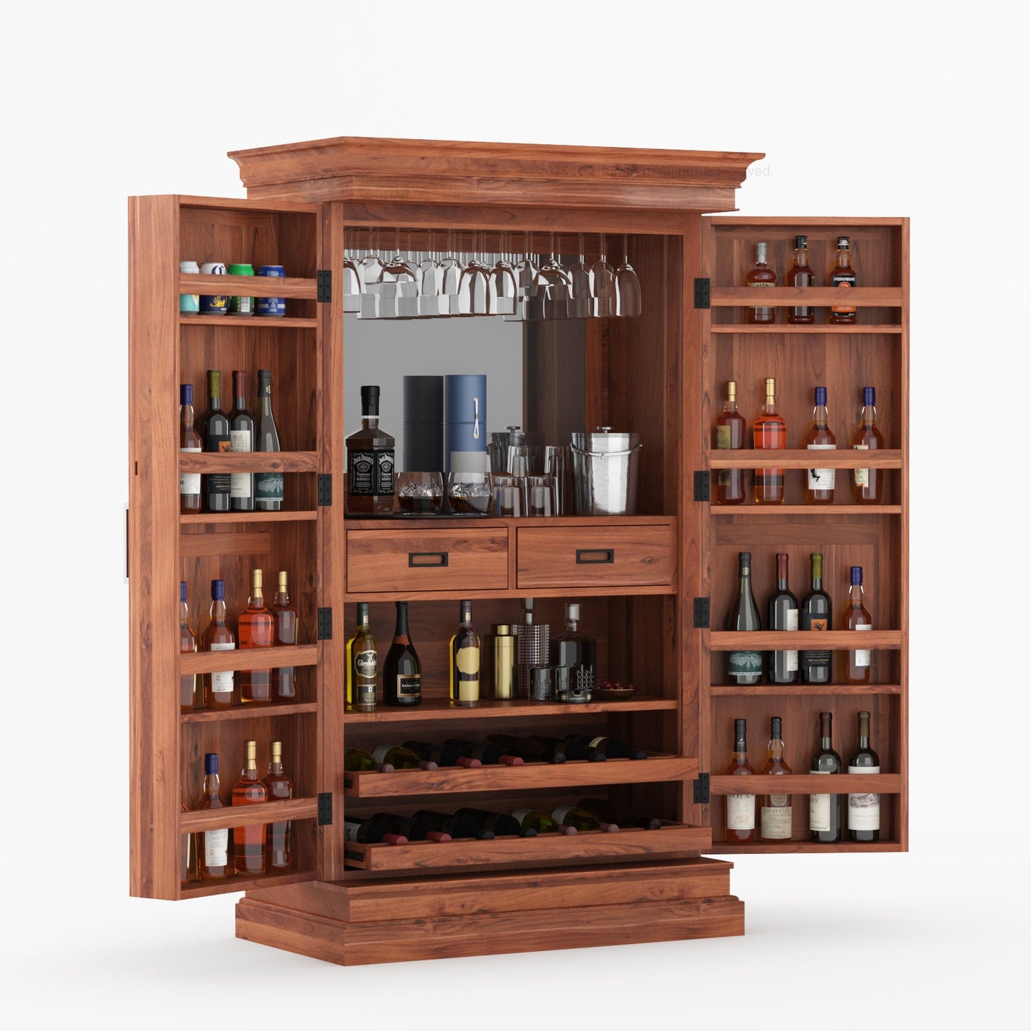 Melinda Solid Wood Bar Cabinet with Storage & Wine Rack