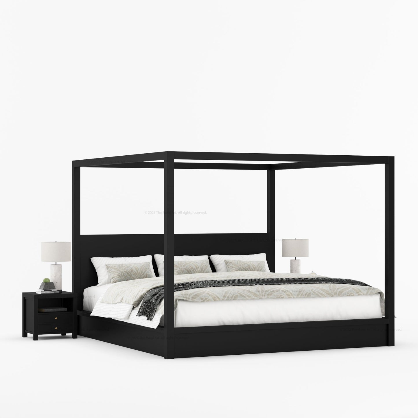 Orlando Solid Wood Canopy Platform Bed with Tall Headboard