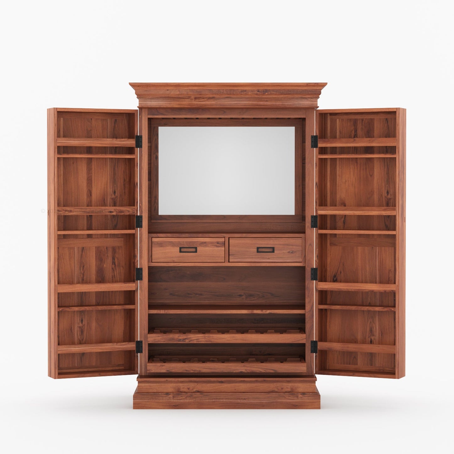 Melinda Solid Wood Bar Cabinet with Storage & Wine Rack