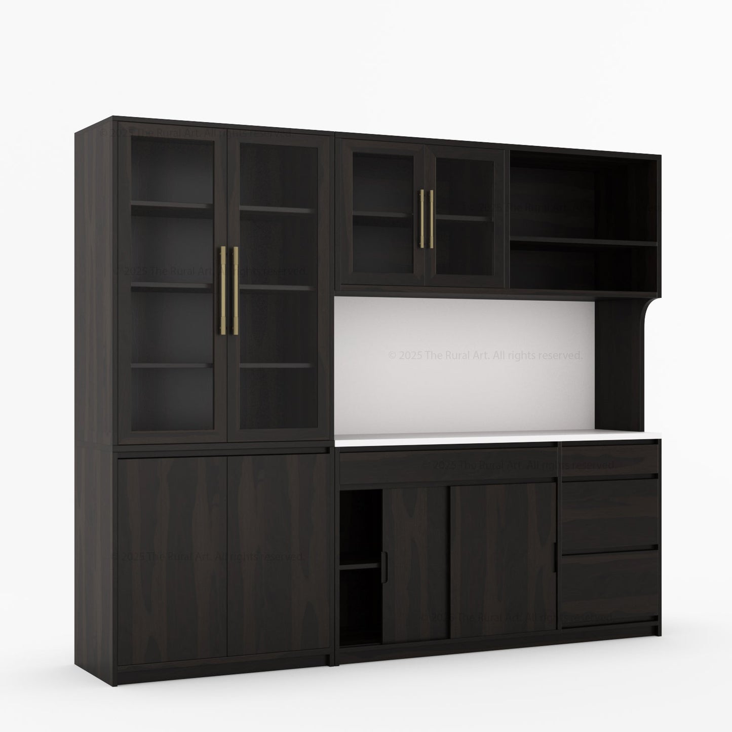 Girtin Solid Wood Wine & Coffee Bar Hutch with White Quartz Countertop – 99” Width