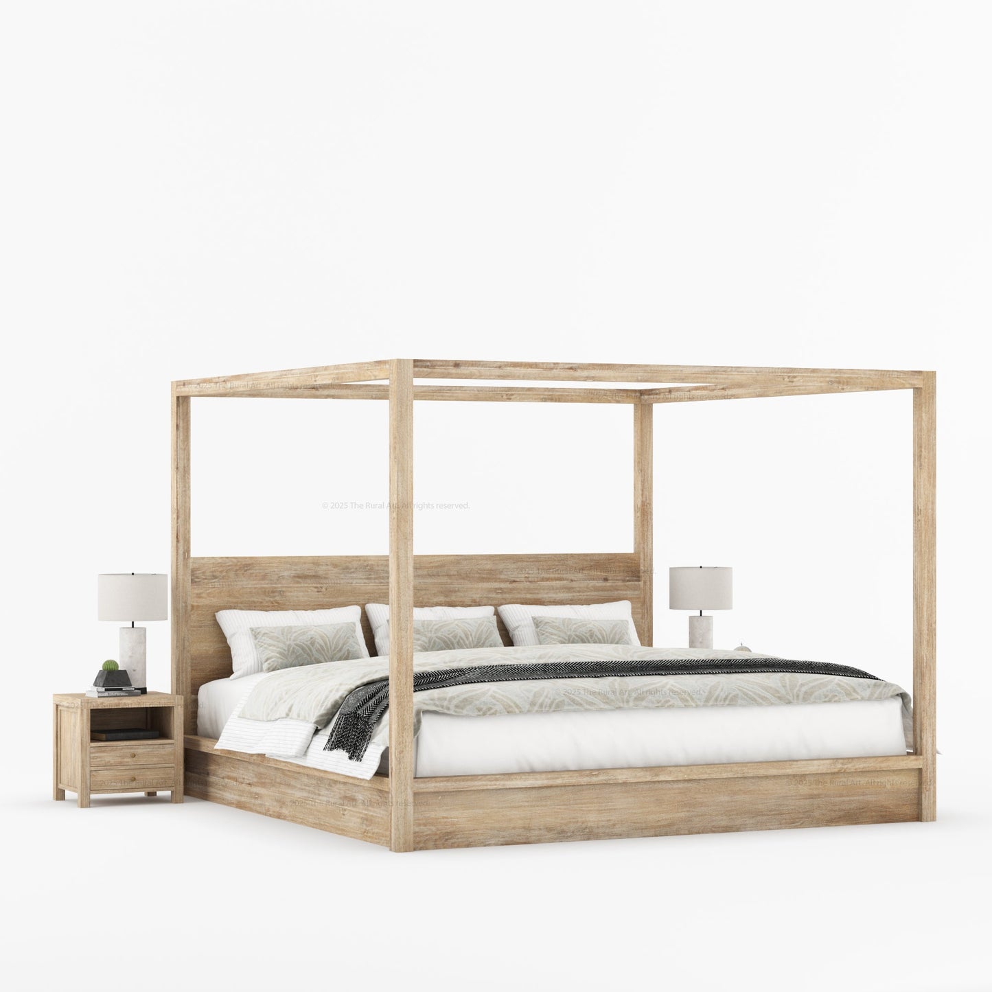 Orlando Solid Wood Canopy Platform Bed with Tall Headboard