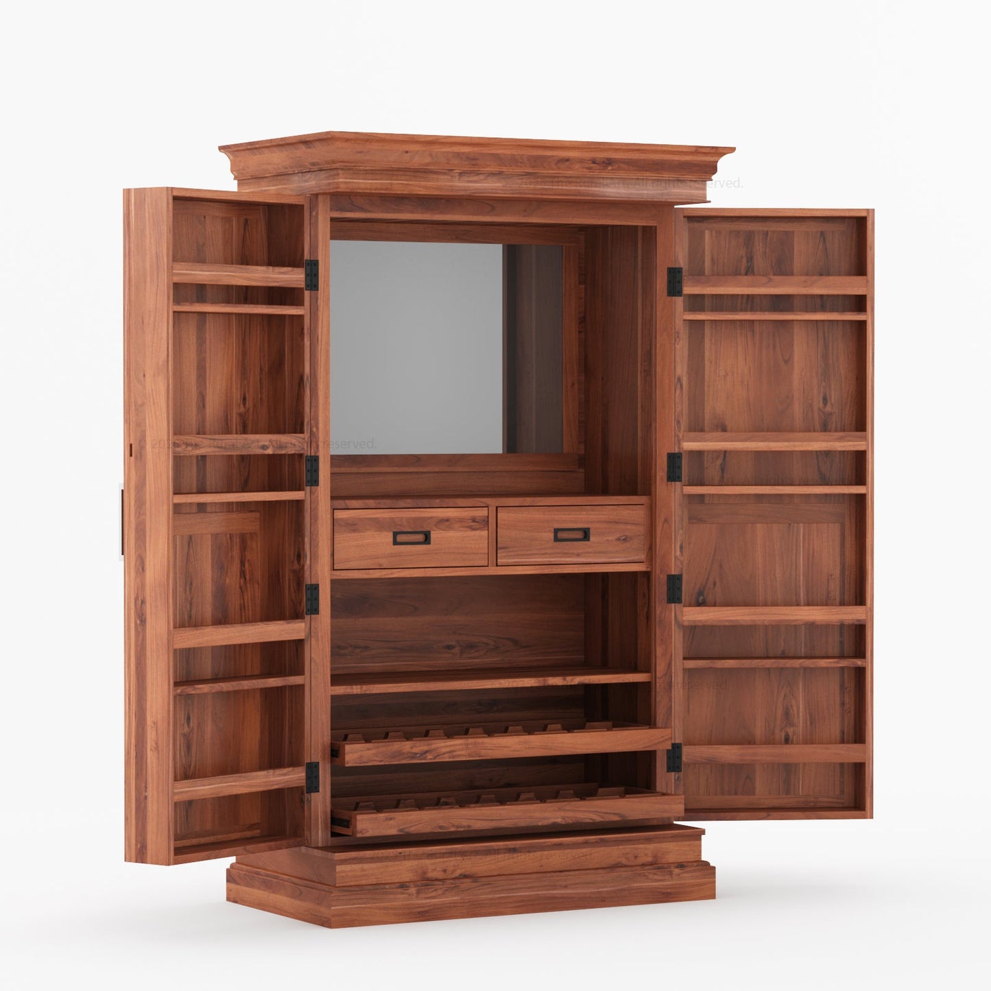 Melinda Solid Wood Bar Cabinet with Storage & Wine Rack