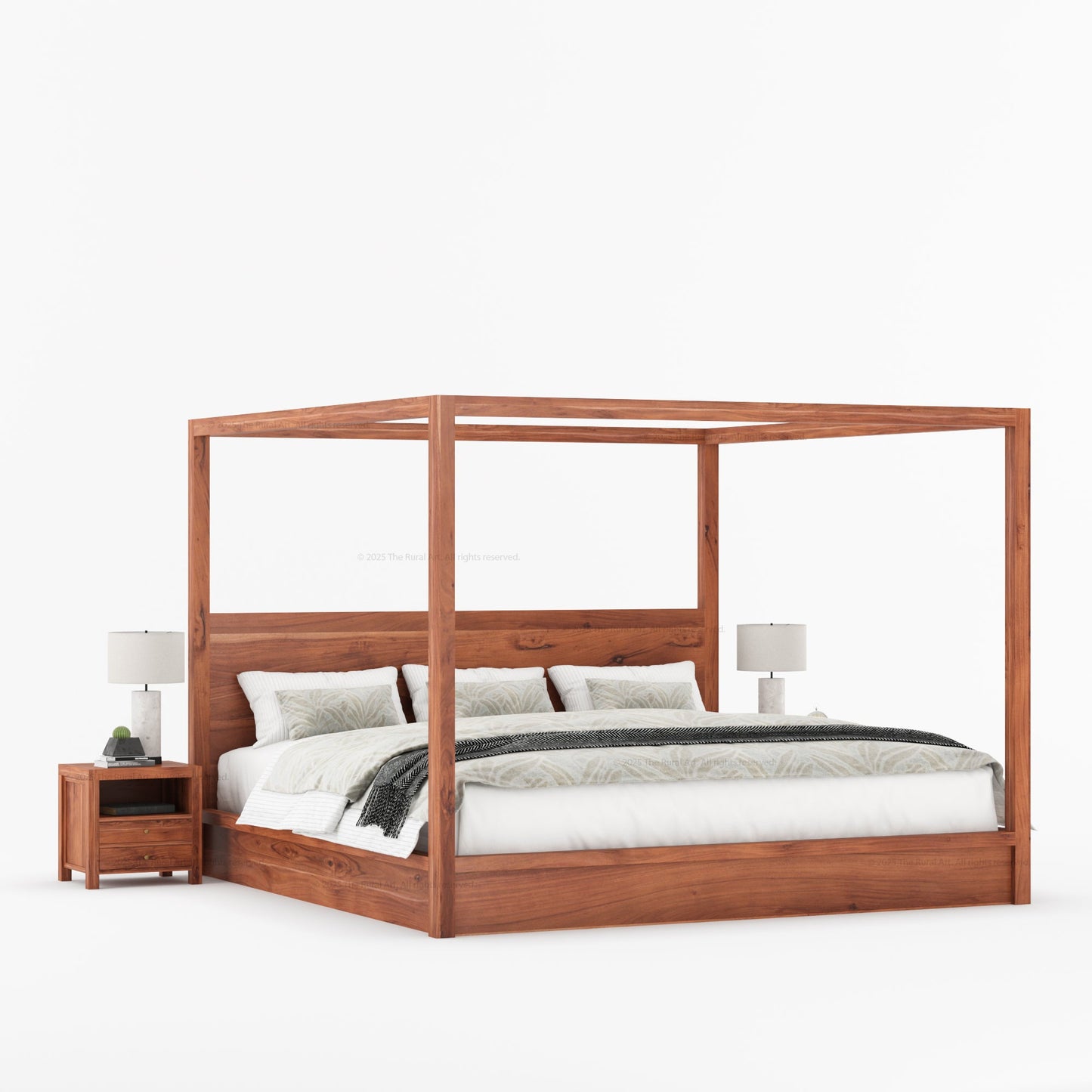 Orlando Solid Wood Canopy Platform Bed with Tall Headboard