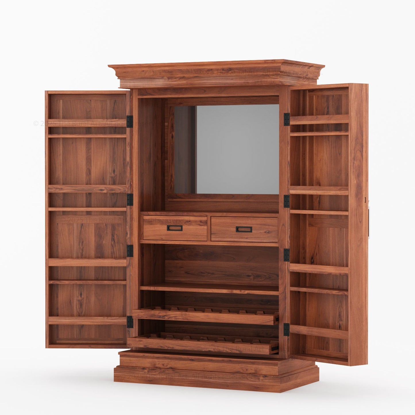 Melinda Solid Wood Bar Cabinet with Storage & Wine Rack
