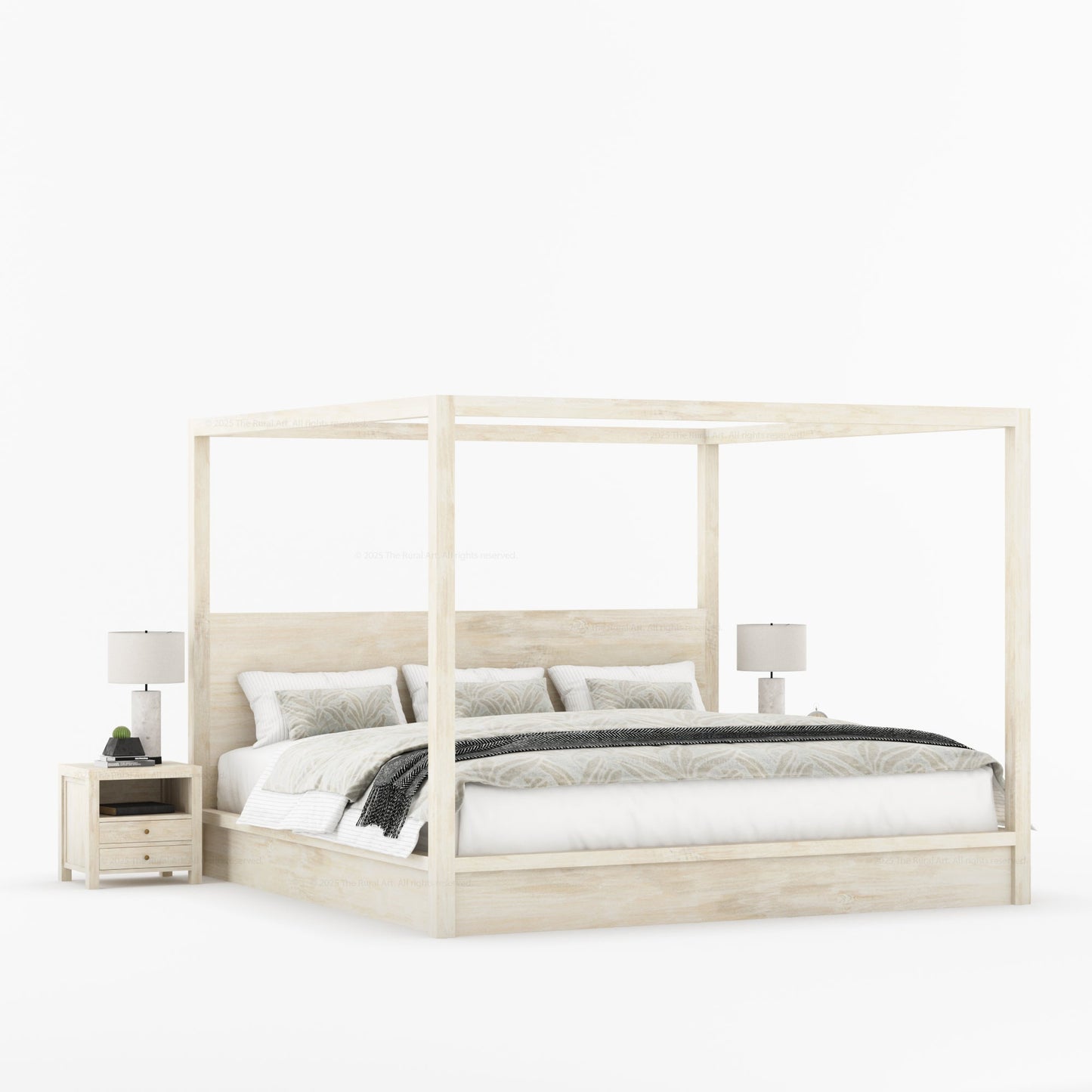 Orlando Solid Wood Canopy Platform Bed with Tall Headboard