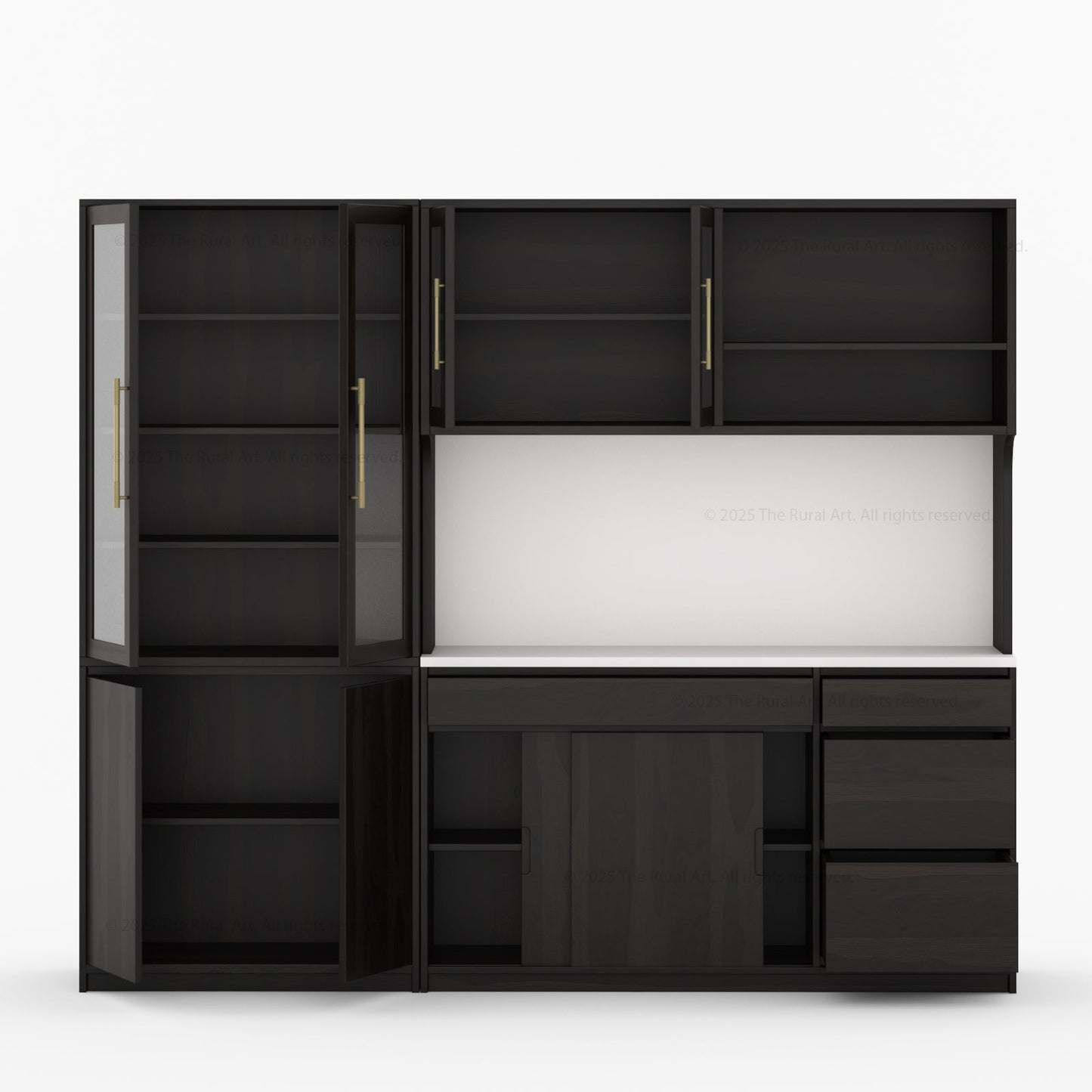 Girtin Solid Wood Wine & Coffee Bar Hutch with White Quartz Countertop – 99” Width