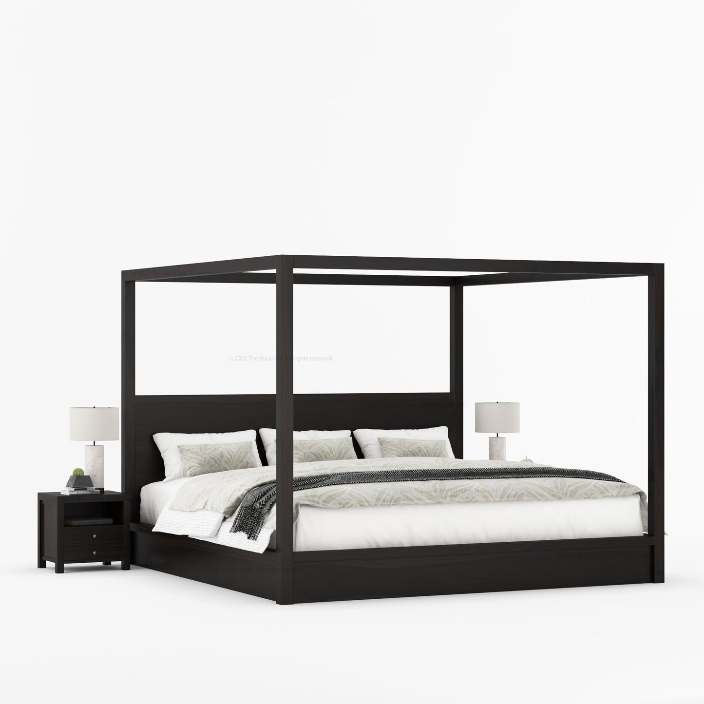 Orlando Solid Wood Canopy Platform Bed with Tall Headboard