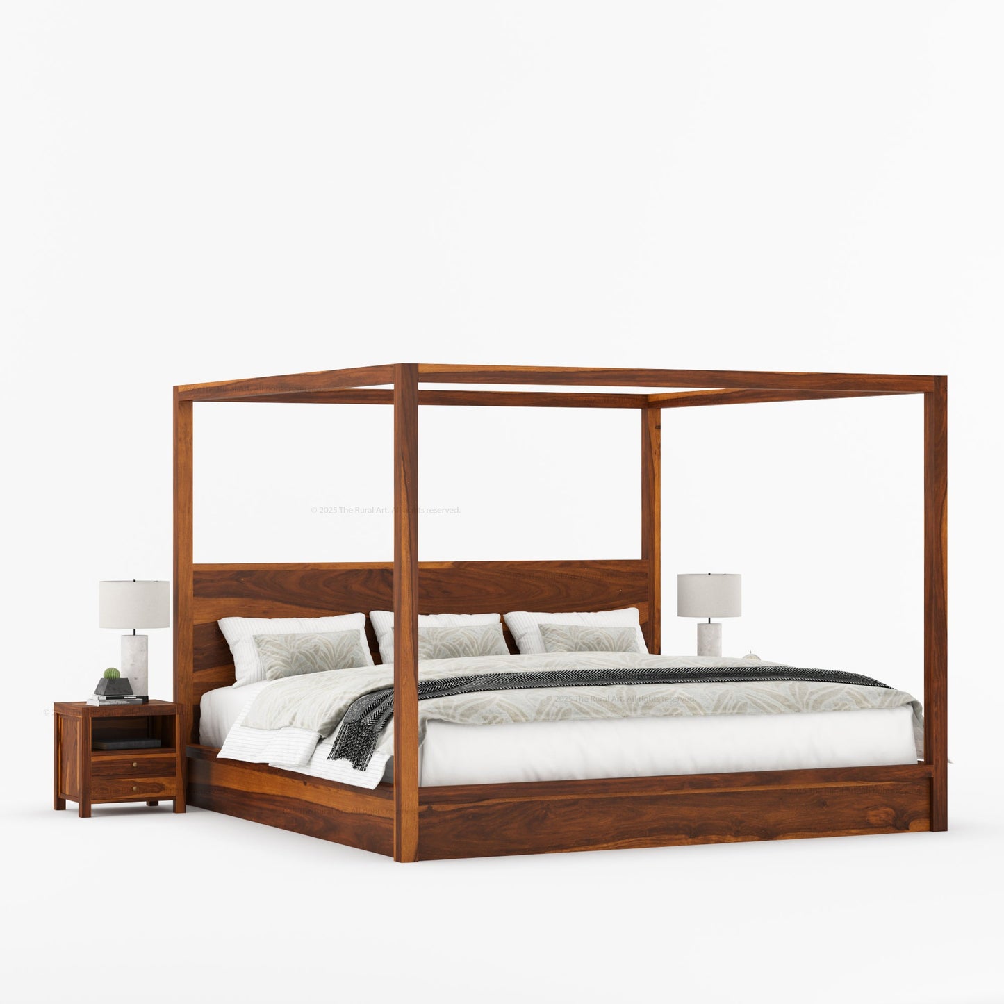 Orlando Solid Wood Canopy Platform Bed with Tall Headboard
