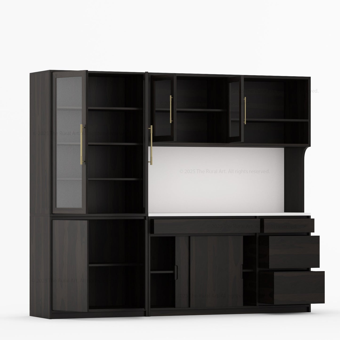 Girtin Solid Wood Wine & Coffee Bar Hutch with White Quartz Countertop – 99” Width