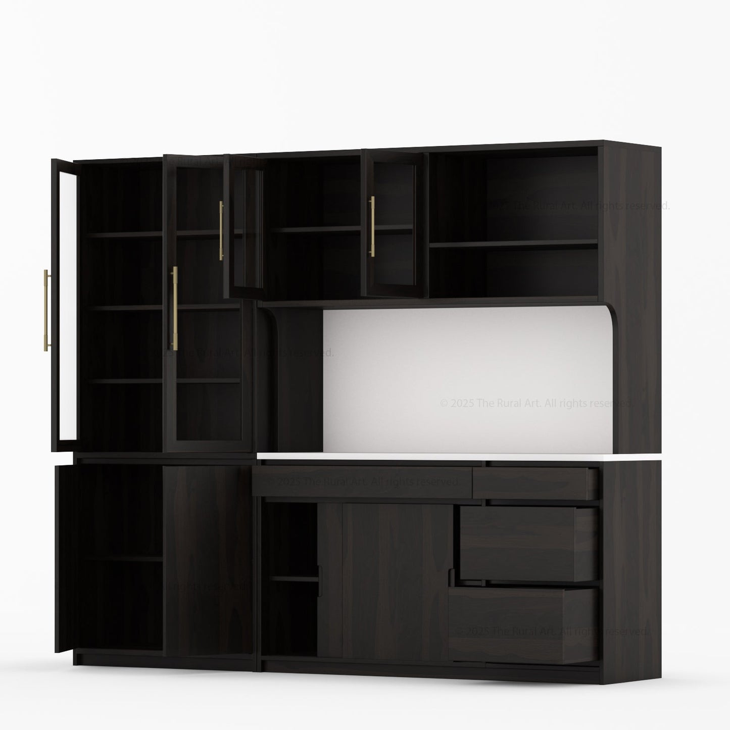 Girtin Solid Wood Wine & Coffee Bar Hutch with White Quartz Countertop – 99” Width