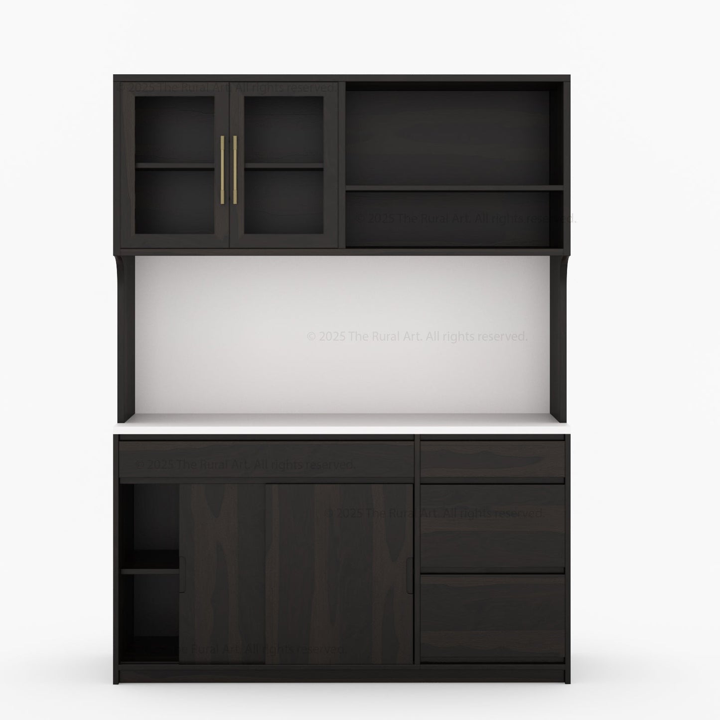 Girtin Solid Wood Wine & Coffee Bar Hutch with White Quartz Countertop – 99” Width