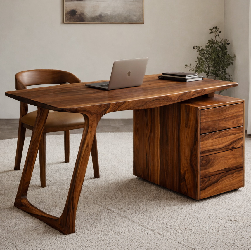 Modern Organic Wood Writing Desk With Storage For Home Office