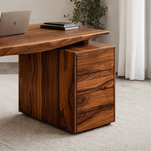 Modern Organic Wood Writing Desk With Storage For Home Office