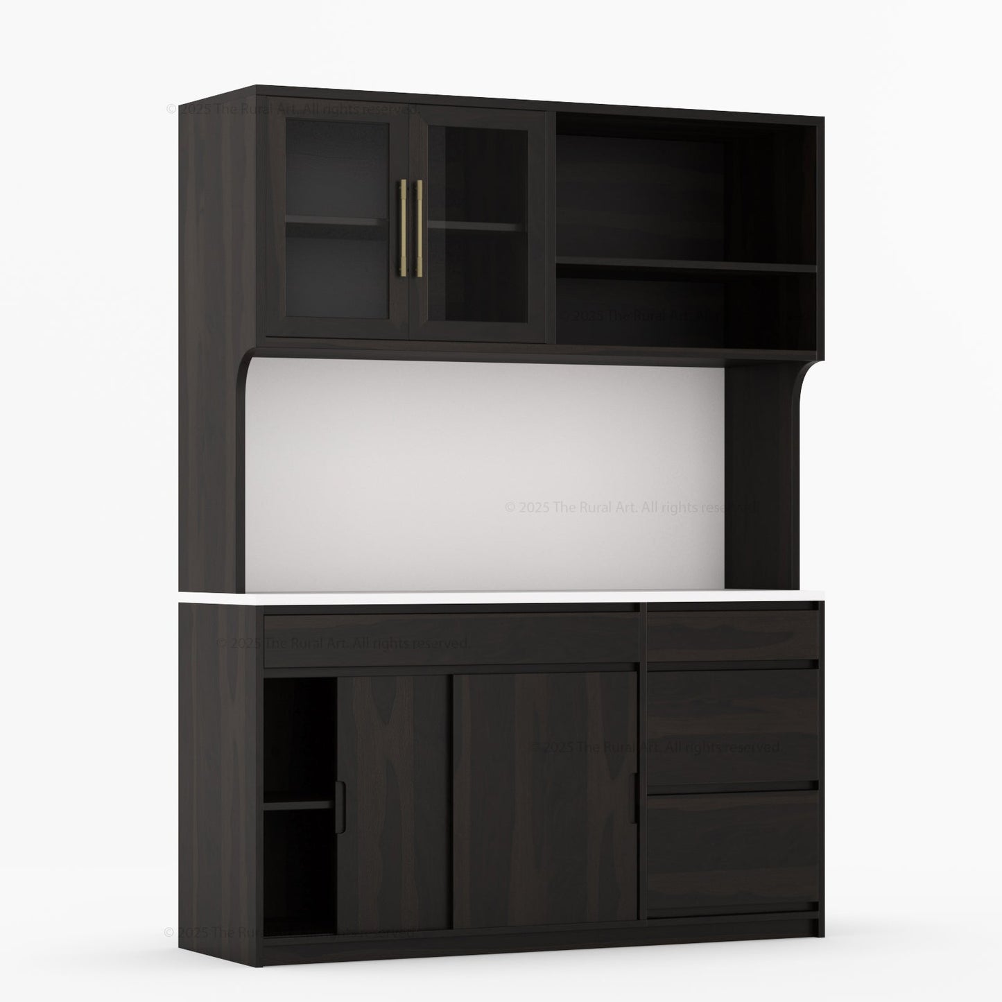 Girtin Solid Wood Wine & Coffee Bar Hutch with White Quartz Countertop – 99” Width