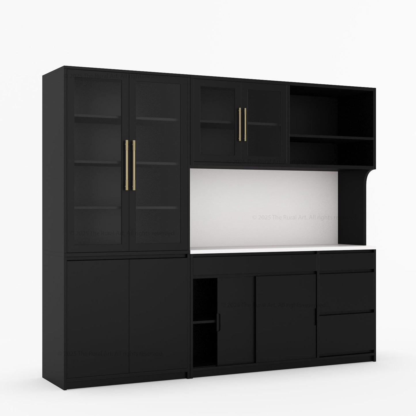 Girtin Solid Wood Wine & Coffee Bar Hutch with White Quartz Countertop – 99” Width