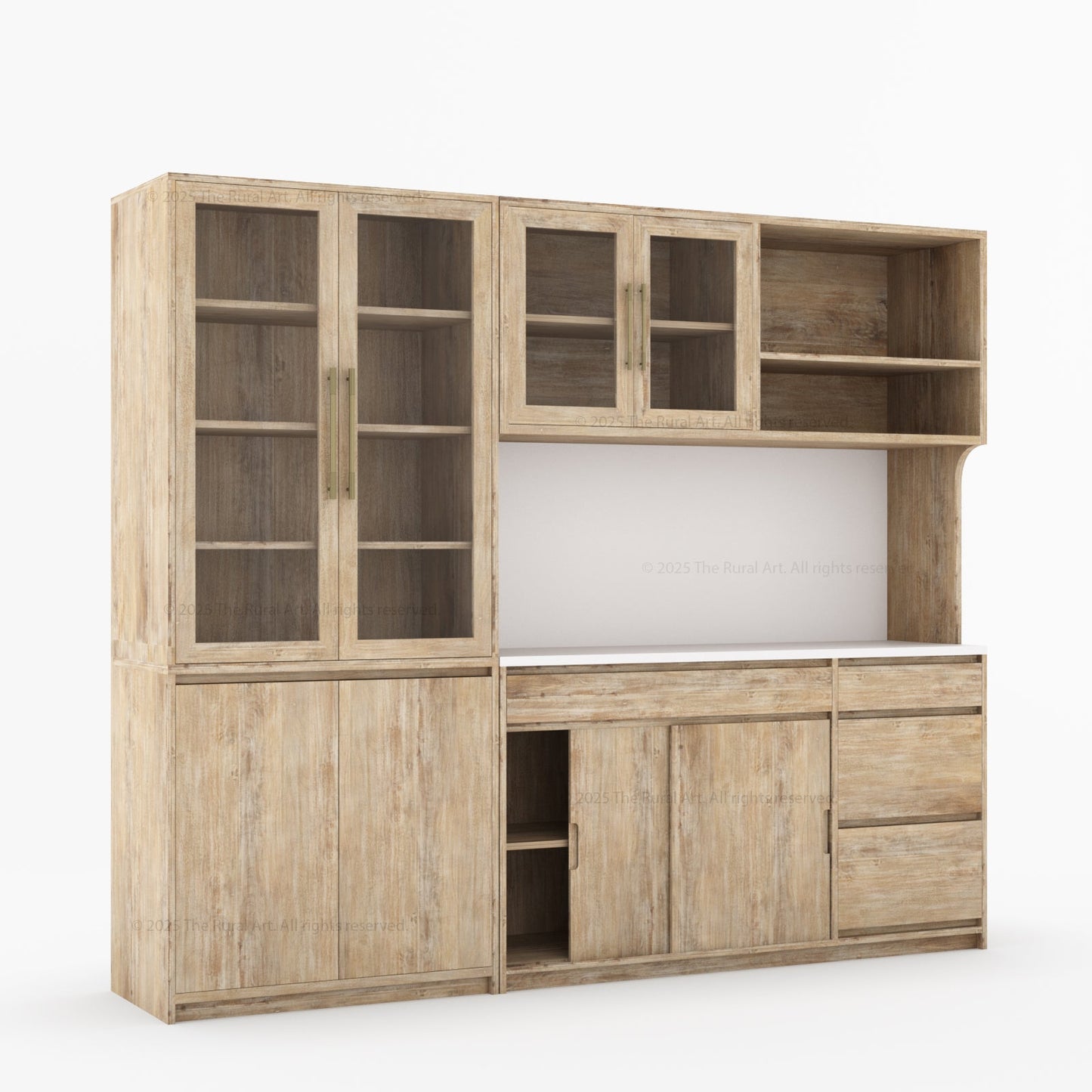 Girtin Solid Wood Wine & Coffee Bar Hutch with White Quartz Countertop – 99” Width
