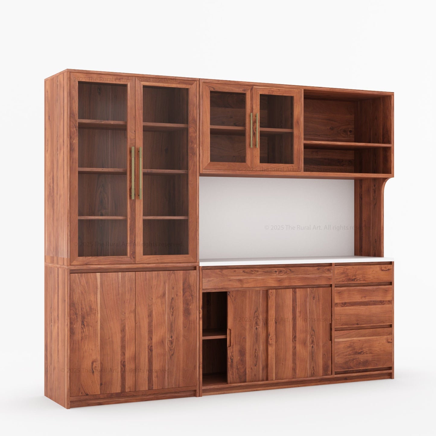 Girtin Solid Wood Wine & Coffee Bar Hutch with White Quartz Countertop – 99” Width