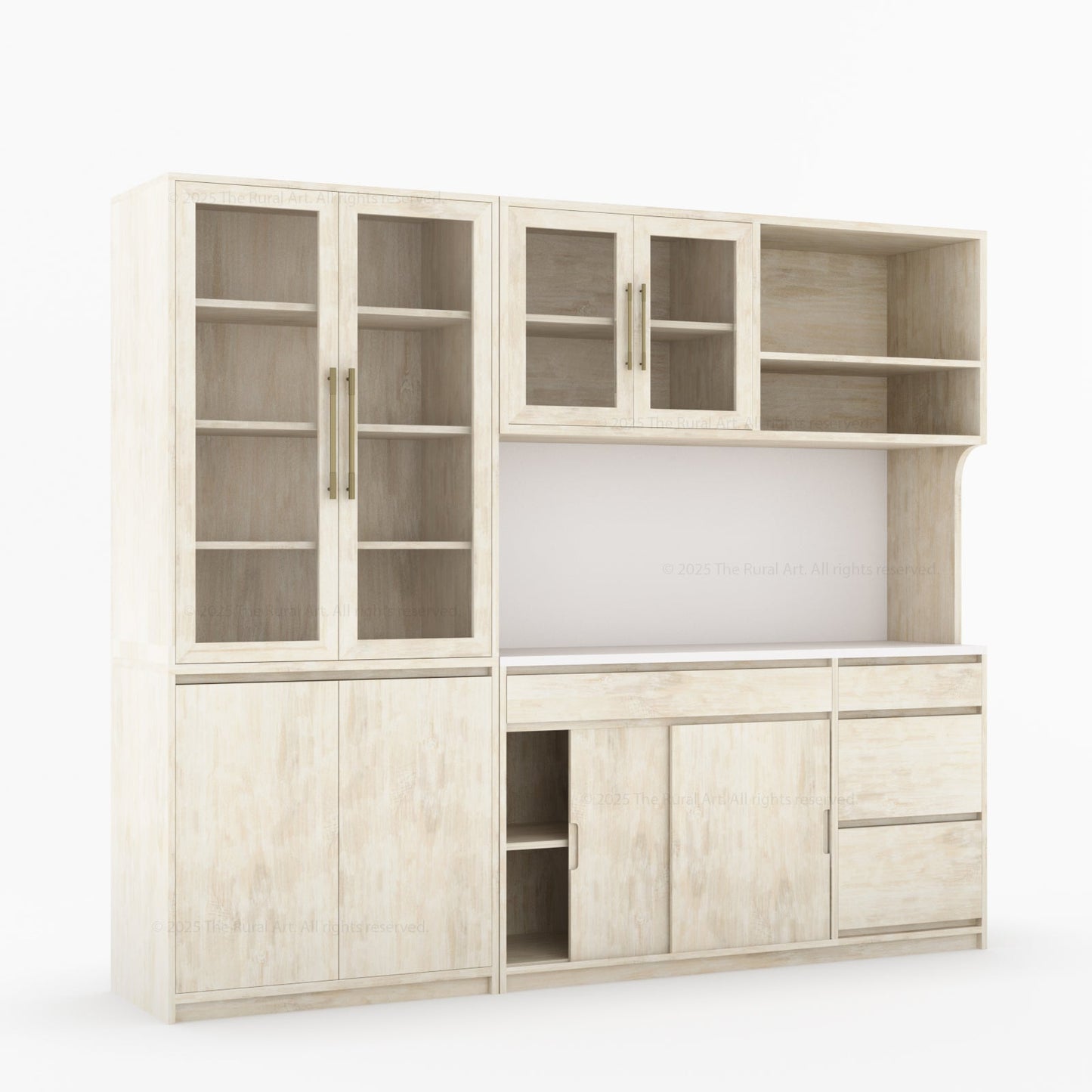 Girtin Solid Wood Wine & Coffee Bar Hutch with White Quartz Countertop – 99” Width