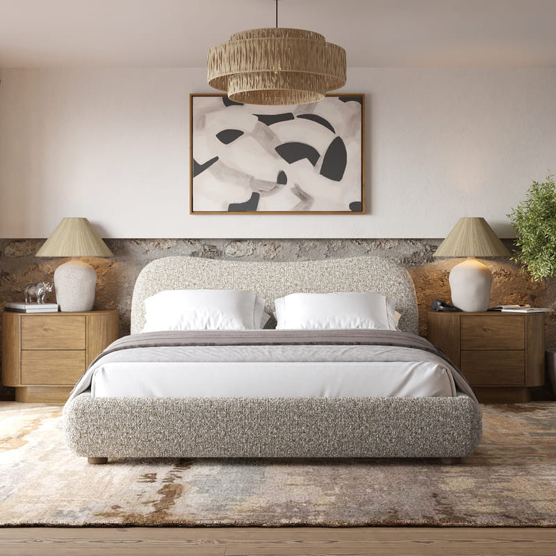 Oliver Bed – Curved Boucle Upholstered