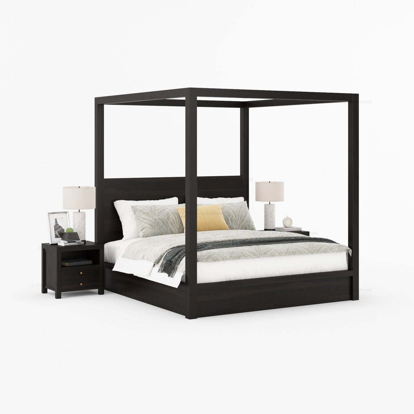 Orlando Solid Wood Canopy Platform Bed with Tall Headboard
