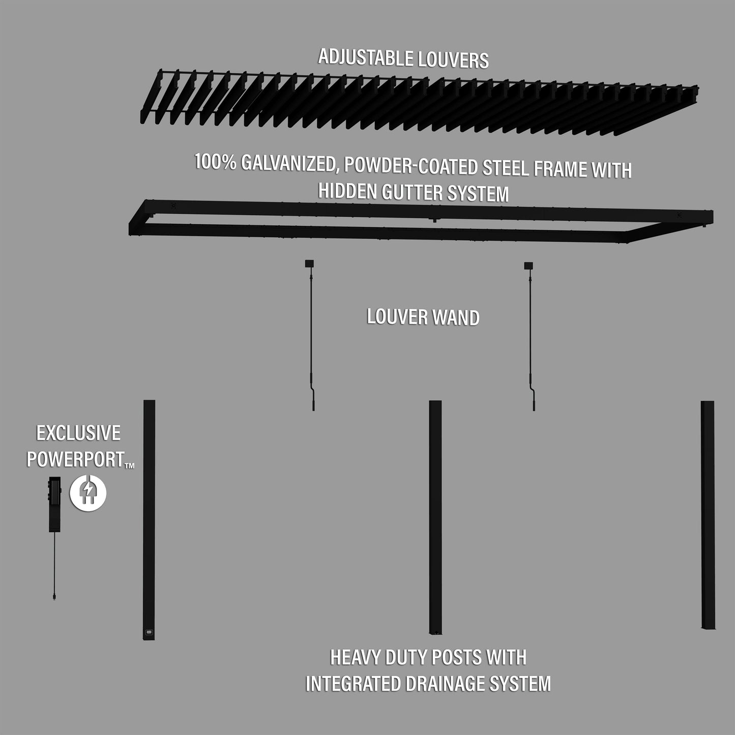 20x10 Evanston Wall Mounted Louvered Pergola