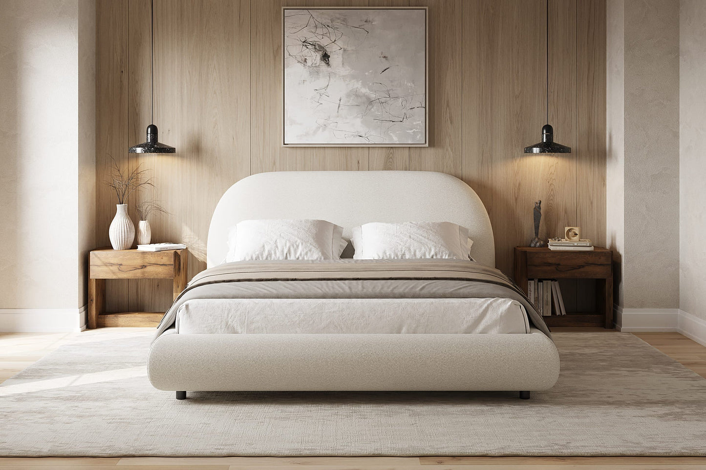 Solana Bed – Curved Boucle Modern