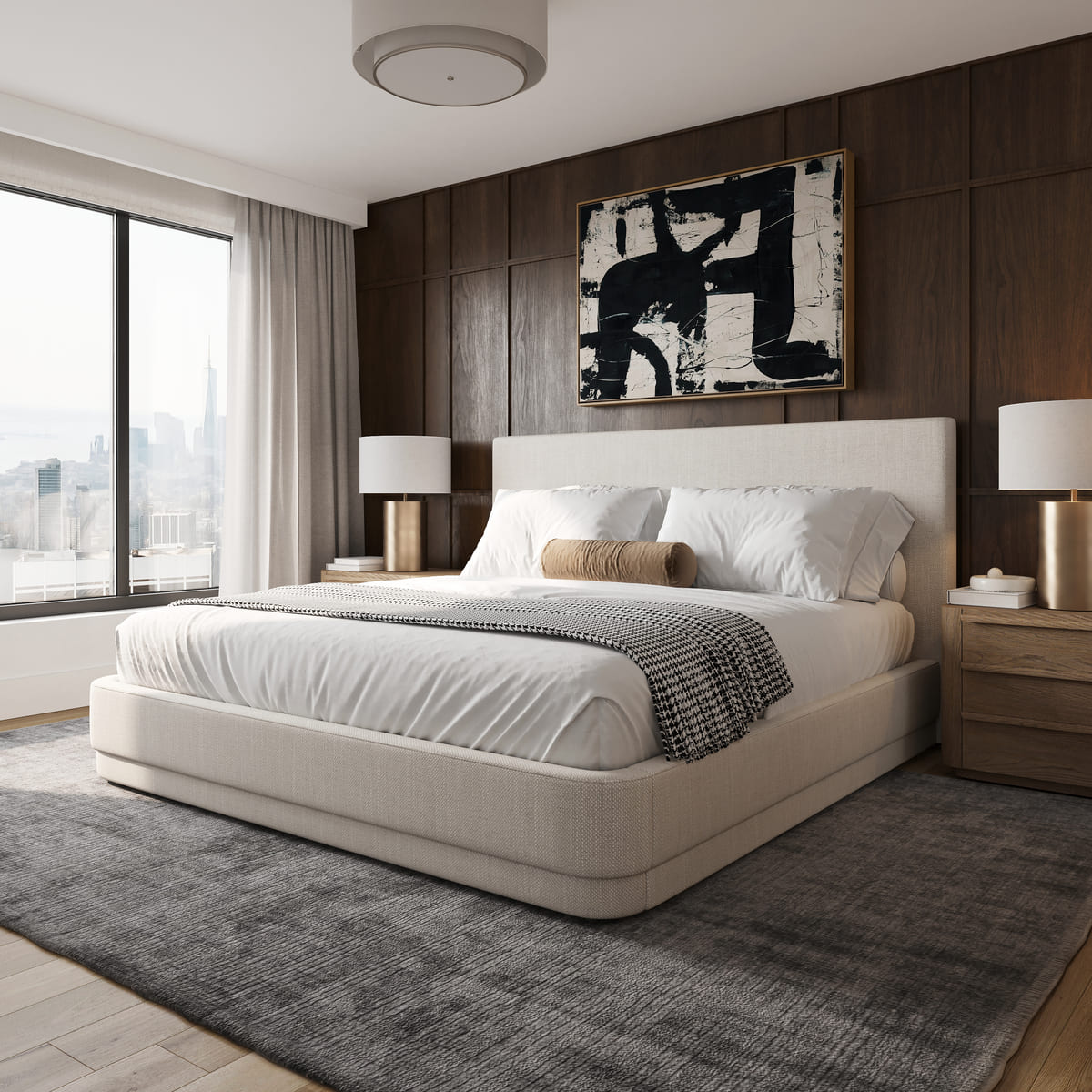 Serene Bed – Minimalist Linen Upholstered