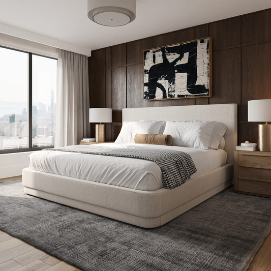 Serene Bed – Minimalist Linen Upholstered