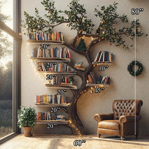 Black Tree Branch Bookshelf Wall Mount Mid Century SINLTB079
