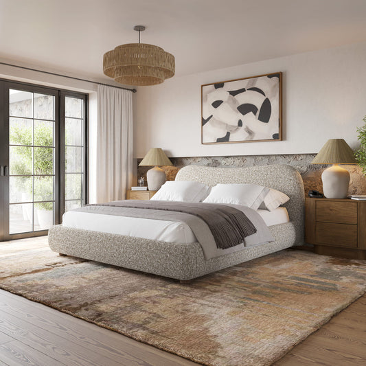 Oliver Bed – Curved Boucle Upholstered