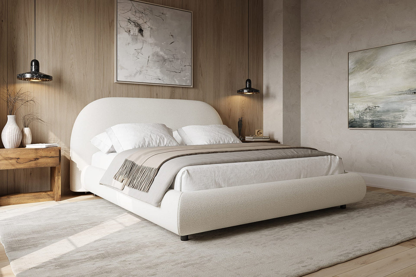 Solana Bed – Curved Boucle Modern