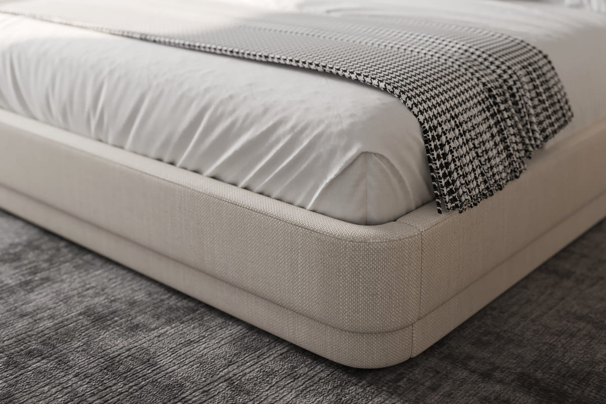 Serene Bed – Minimalist Linen Upholstered