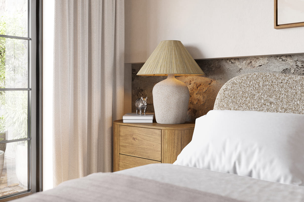 Oliver Bed – Curved Boucle Upholstered