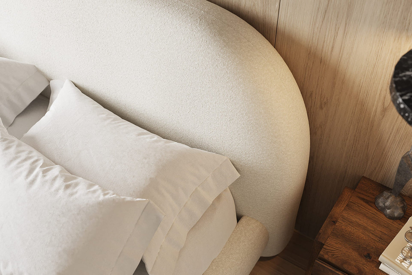 Solana Bed – Curved Boucle Modern
