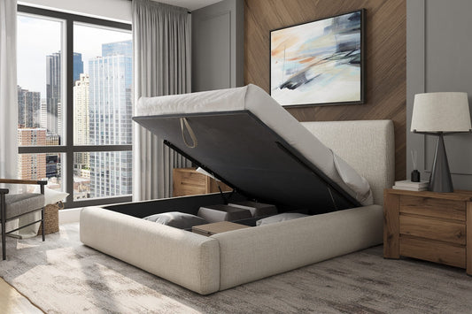 Noelle Storage Bed — Lift-up Storage, Linen Fabric