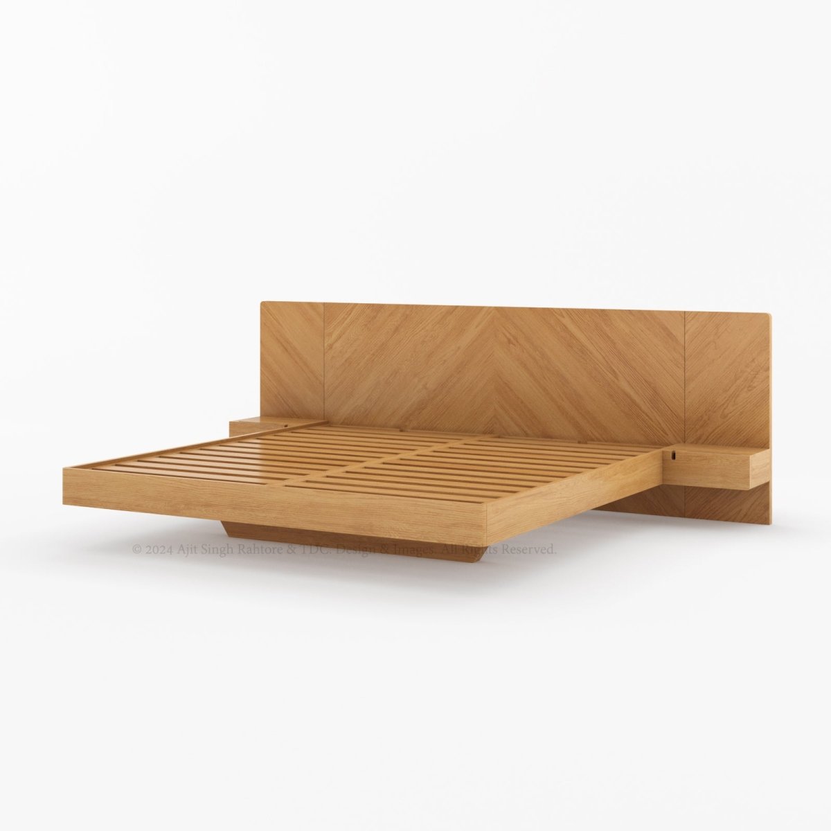 Hollywood Teakwood Floating Bed with End Tables
