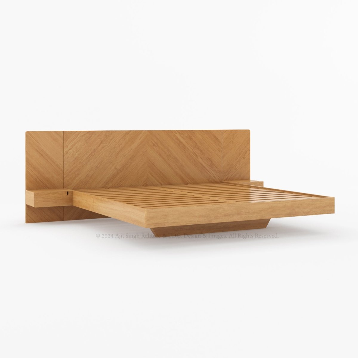 Hollywood Teakwood Floating Bed with End Tables