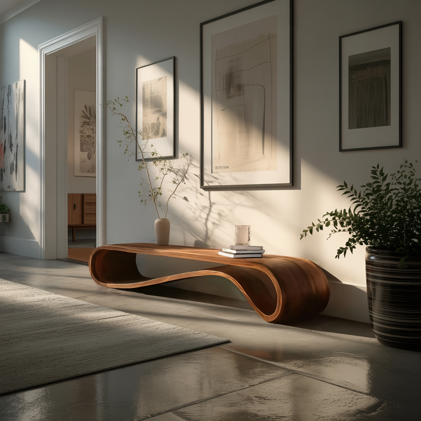 Modern Organic Curved Bench For Hallway Furniture Accent