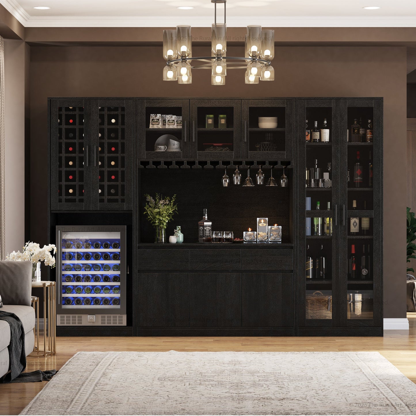 Brooklyn Solid Wood Wine Bar Cabinet with Mini Fridge Space