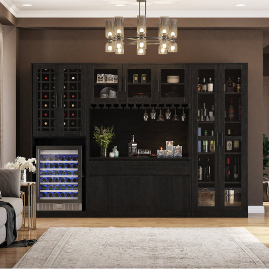 Brooklyn Solid Wood Wine Bar Cabinet with Mini Fridge Space