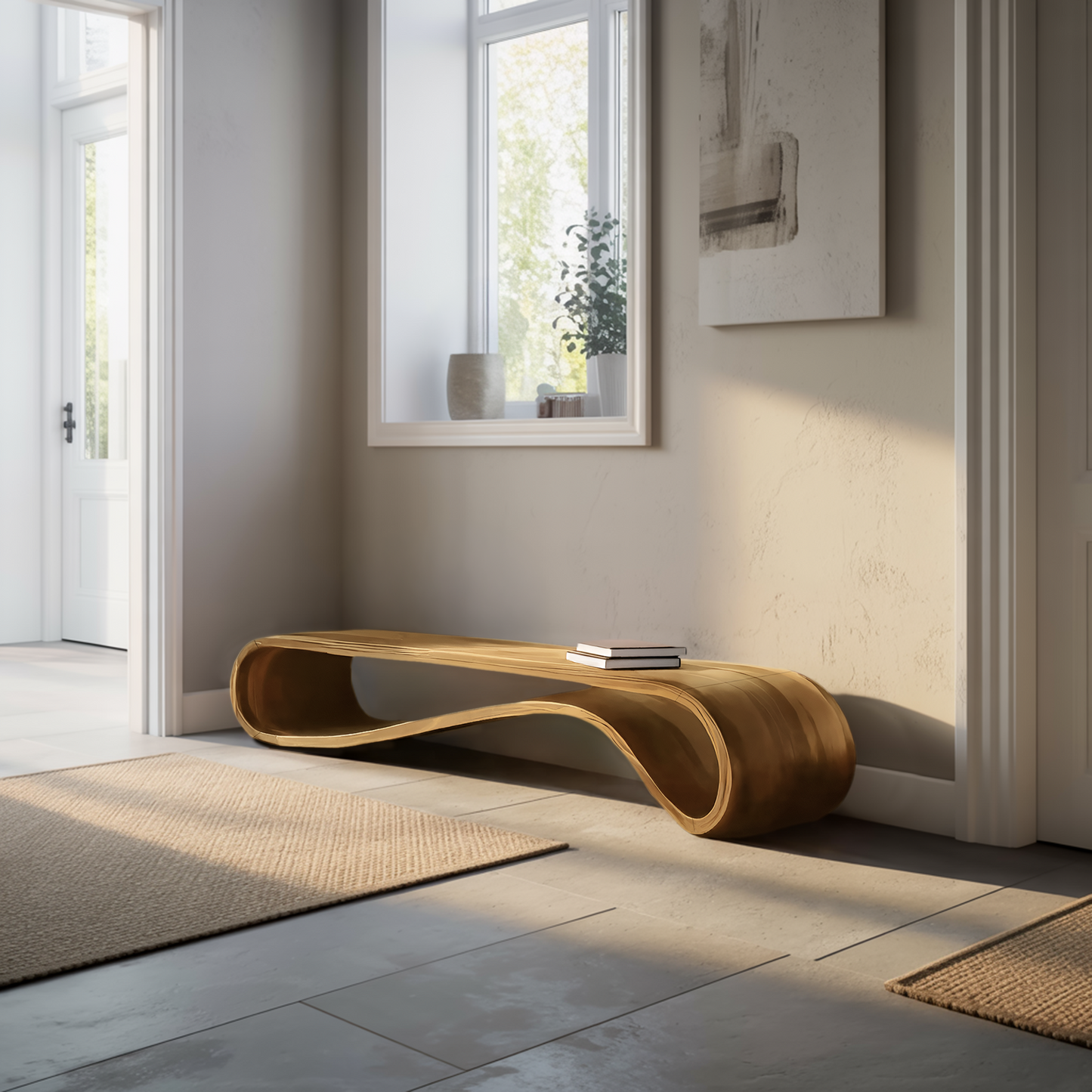 Modern Organic Curved Bench For Hallway Furniture Accent
